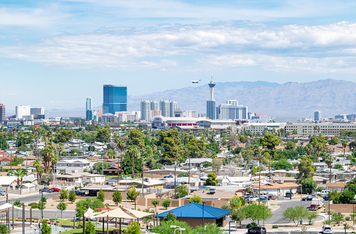 Aerial View of Residential Neighborhood and Las Vegas Strip in Background