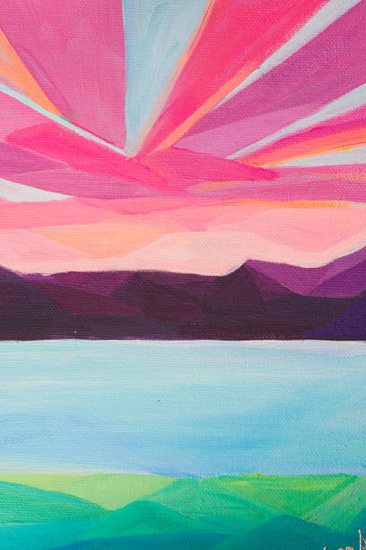istock Picture with painted purple sunset on river bank 1341439221