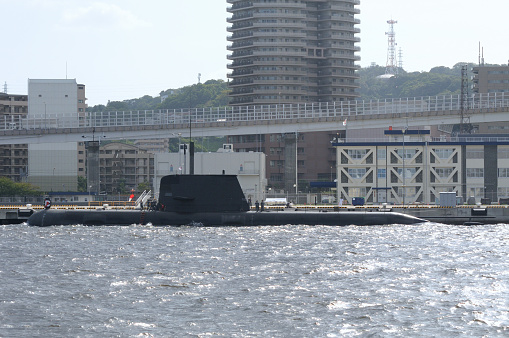 Kanagawa, Japan - September 23, 2013:Royal Australian Navy HMAS Waller (SSG 75), Collins-class submarine.