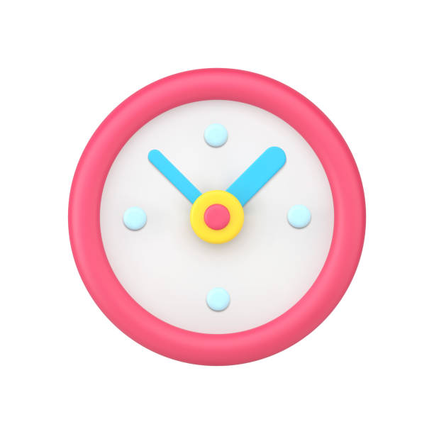 ilustrações de stock, clip art, desenhos animados e ícones de red wall round clock 3d icon. minimalistic timer with blue arrows - clock face illustrations