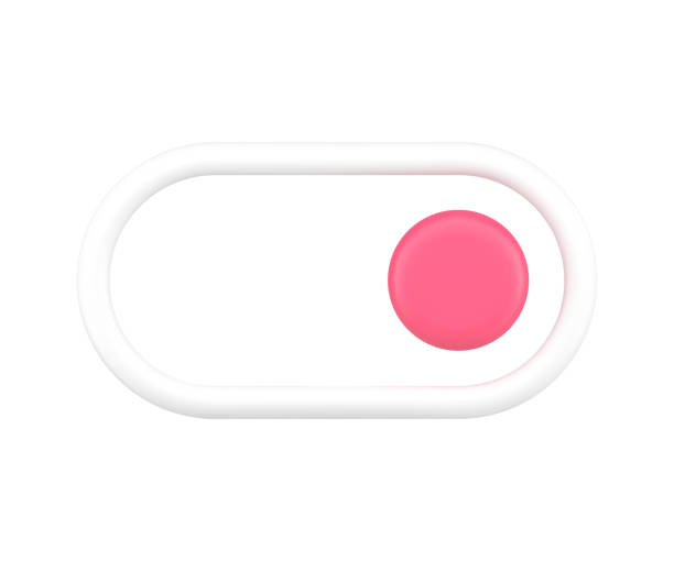 白いスイッチボタン3dアイコン。電子機器を調整するための赤丸いノブ - interface icons push button button control panel点のイラスト素材／クリップアート素材／マンガ素材／アイコン素材