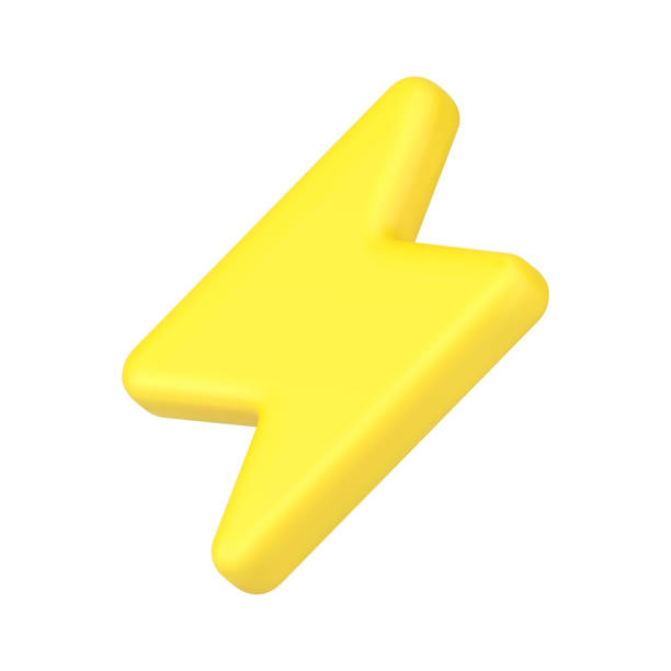 골드 벼 락 사인 3d 아이콘. 다양한 장치를 위한 노란색 충전기 기호 - lightning thunderstorm flash storm stock illustrations
