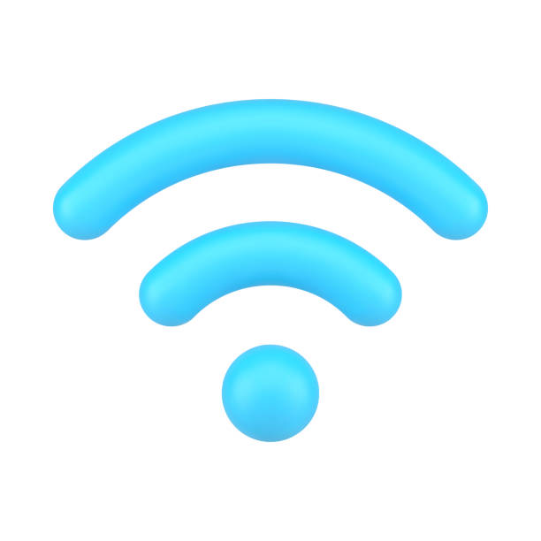 Blue wifi sign 3d icon. Hotspot for digital and online coverage Blue wifi sign 3d icon. Hotspot for digital and online coverage. Broadcasting area with internet. Distribution web signal using modem of router with LAN connection. Volumetric isolated vector wireless technology stock illustrations