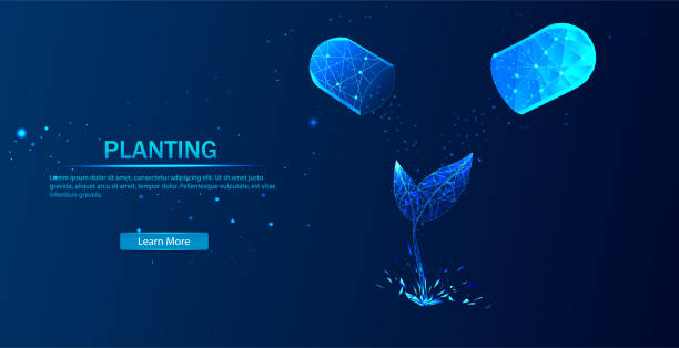 istock The concept of growing plants. Abstract illustration isolated on a blue background. Save the planet, nature, environment. Sprout or seedling. 1341443731