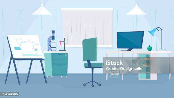 Simple Cartoon Study Lab Science Laboratory Interior Concept Flat Cartoon Stock Illustration ...