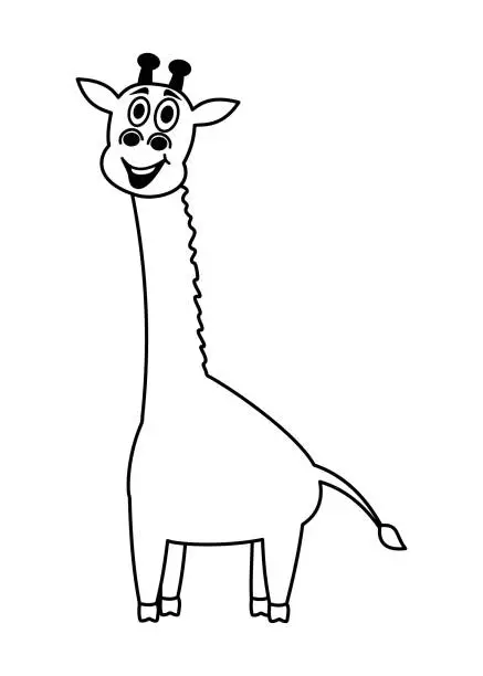 Vector illustration of Smiling giraffe in black and white to be colored on white background - vector