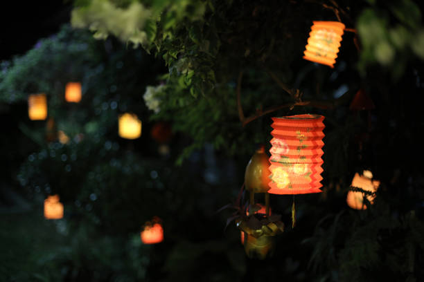 Garden decorated with Chinese lanterns.