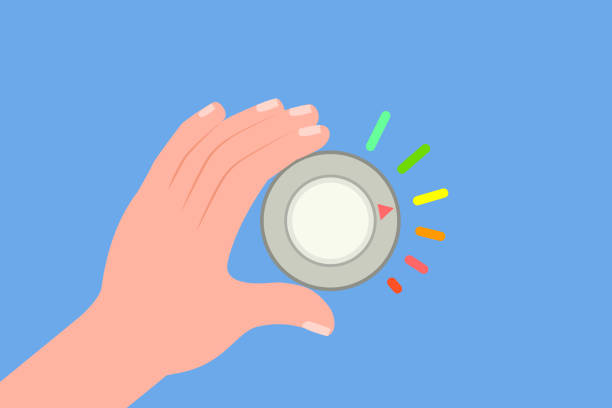 ilustrações de stock, clip art, desenhos animados e ícones de flat vector conceptual illustration of turning knob - thermostat