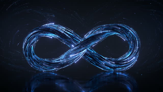 Blue infinity symbol 3D render seamless loop animation