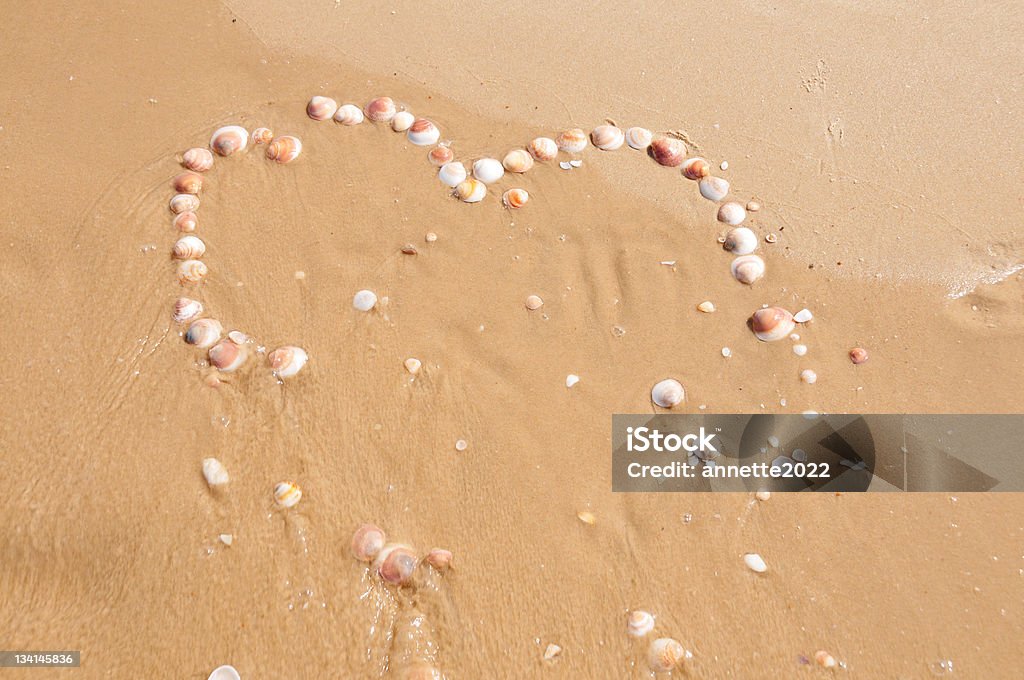 Herz aus Muscheln in den sand stecken. - Lizenzfrei Begriffssymbol Stock-Foto