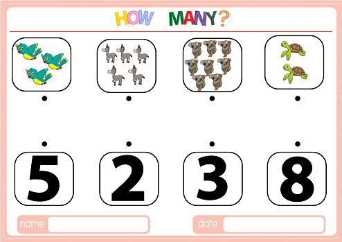 Illustrations for educational games for children. so that children can learn to count the numbers according to the pictures provided in the Animal category.