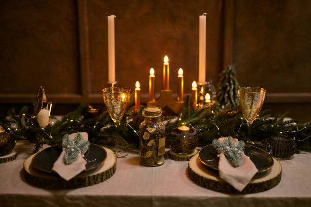 istock Christmas Table Setting and Holiday Night Decorations 1341458400