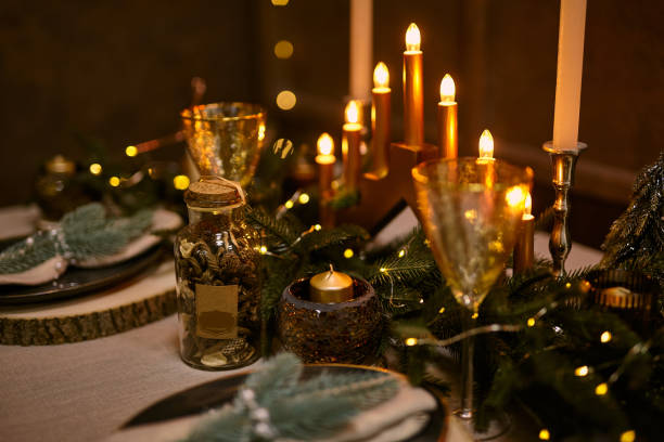 istock Christmas Table Setting and Holiday Night Decorations 1341459054