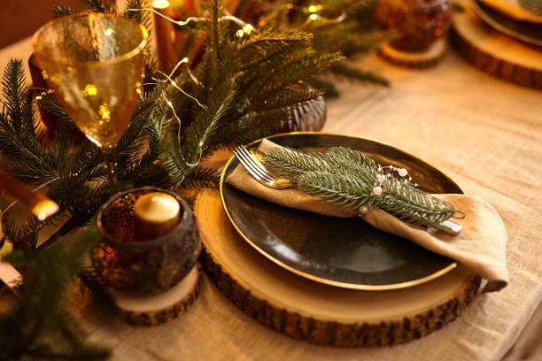 istock Christmas Table Setting and Holiday Night Decorations 1341459144