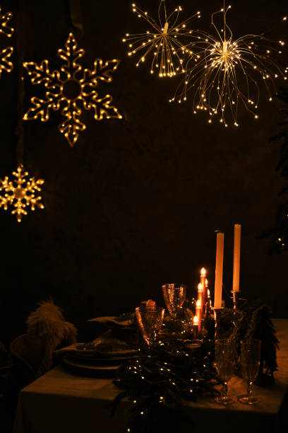 istock Christmas Table Setting and Holiday Night Decorations 1341459433