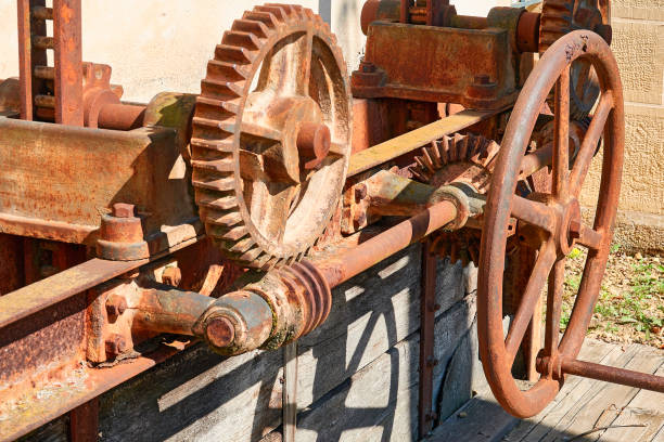 istock Rusty wheels of a vintage flour mill 1341461364