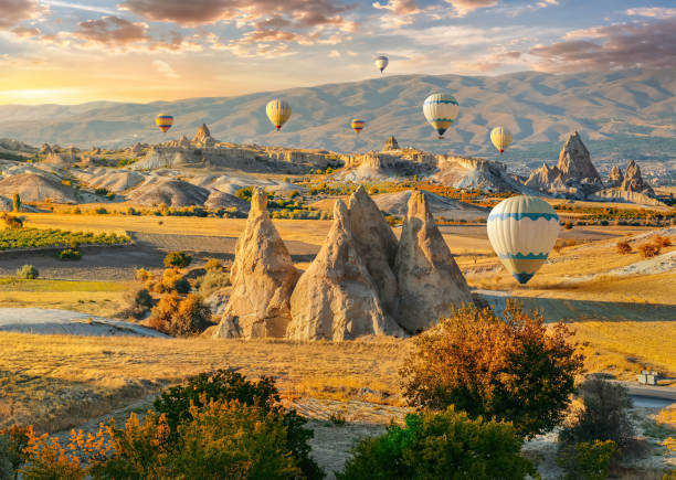 istock Hot air balloons in the valley 1341461575