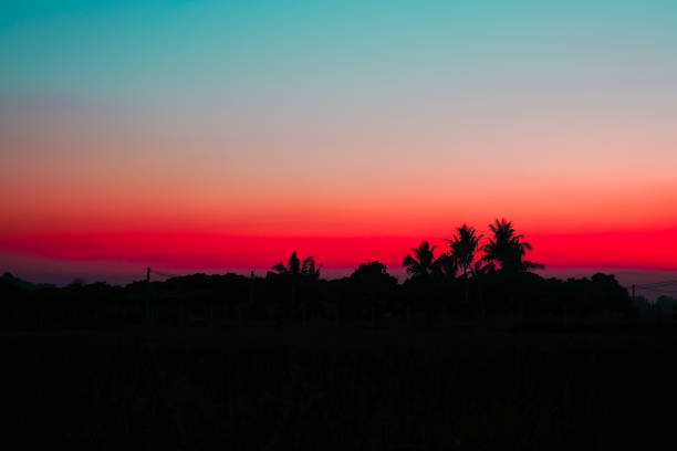 Twilight pastel colorful sky with dreamy Cloudy and silhouette mountain coconut tree evening sunset nature, view landscape environment background. Twilight pastel colorful sky with dreamy Cloudy and silhouette mountain coconut tree evening sunset nature, view landscape environment background. cool climate stock pictures, royalty-free photos & images