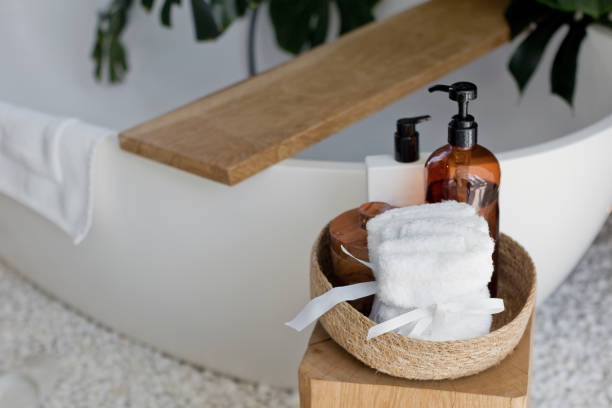 istock Bottles, towel at modern bathroom 1341464763