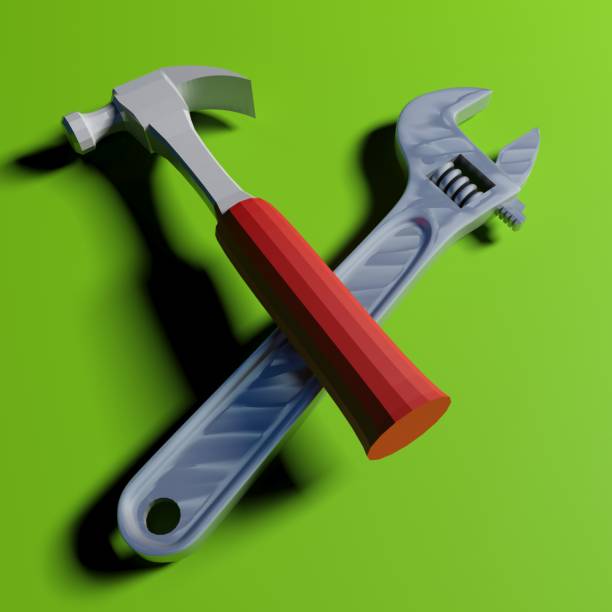 istock Hammer and wrench icon on green clean background - 3D rendering illustration 1341465388