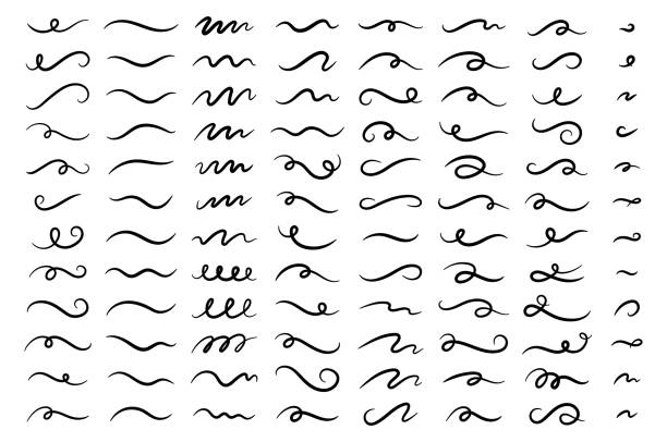 ilustrações, clipart, desenhos animados e ícones de coleção decorativa de rabisco desenhado à mão de linhas squiggly isoladas na ilustração vetorial de fundo branco. - redemoinho