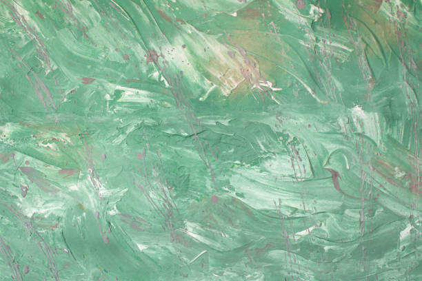 istock Green background with dynamic paint strokes and malachite splashes. Spring or summer background. Drawn. Copy space 1341466824