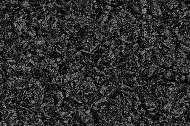 Photo of Black Coal Ember Basalt Abstract Texture Burn Ash Diamond Foil Background Wrinkled Wrapping Paper Night Dark Gray Grey Pattern Seamless