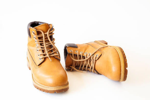 istock Light brown leather shoes on a white background 1341468064