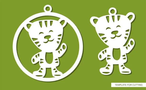 Vector illustration of Hanging decoration with a tiger.