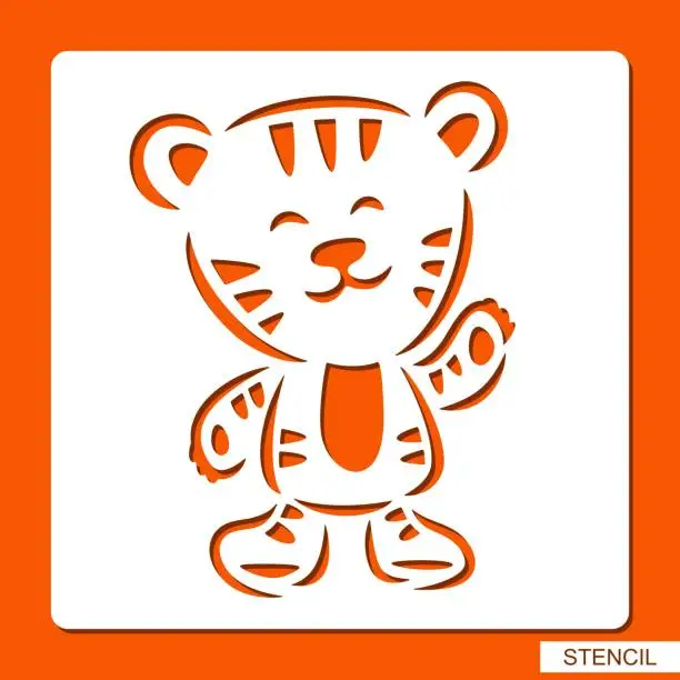 Vector illustration of Stencil with a cheerful tiger.
