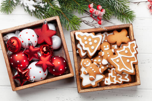 istock Christmas card with gingerbread cookies and decor 1341470377