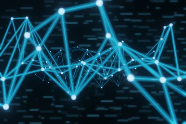 istock Abstract Glowing Blue Plexus Geometrical Shapes Lines And Dots Background 3D rendering 1341471983