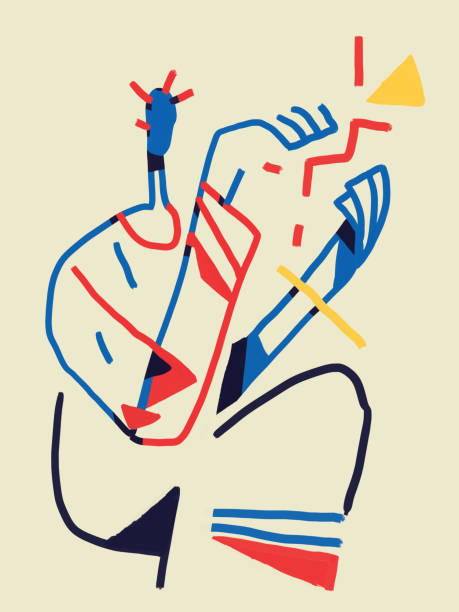 istock very Balanced guy line and forms and Abstract Shapes with Primary Colors. Abstract Modernism Painting with Volume. Bauhaus and Kandinsky vibe. For Print and Poster. 1341476900