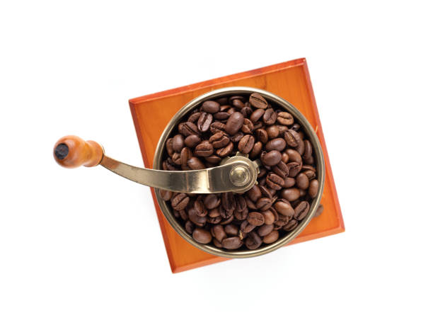 istock Coffee beans in grinder isolated at white background texture 1341477687