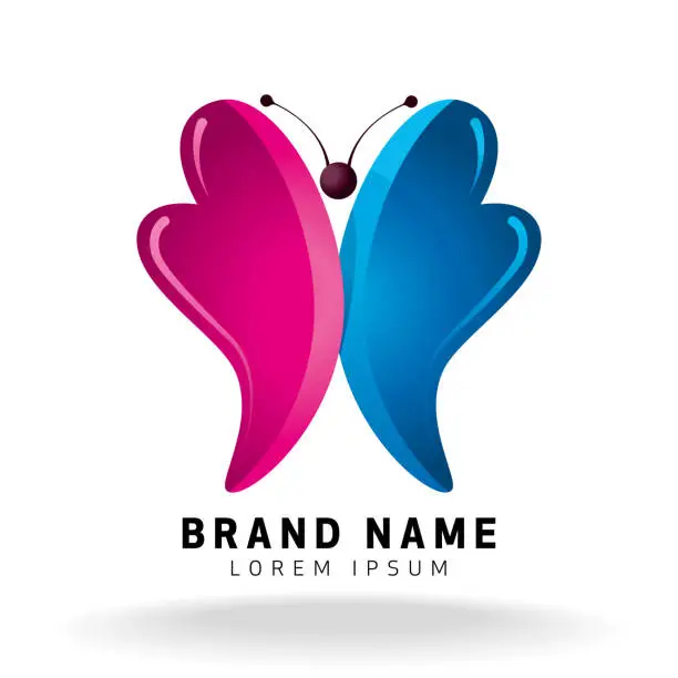 Vector illustration of Pink and Blue Butterfly Stylized Heart Shape Icon Brand