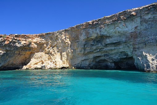 Crystal lagoon bay at Comino island, Malta.