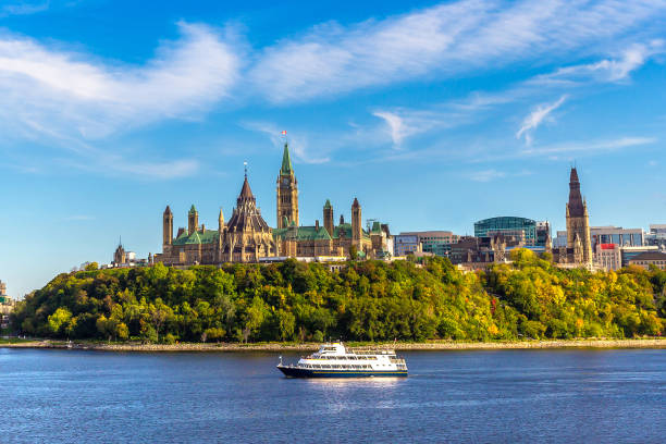 Canadian Parliament in Ottawa Canadian Parliament in Ottawa and river in a sunny day, Canada ottawa river stock pictures, royalty-free photos & images