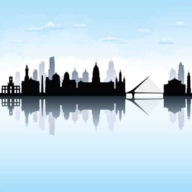 Buenos Aires Skyline Silhouette (All Buildings Are Complete, Moveable and Highly Detailed) Buenos Aires skyline silhouette. All buildings are complete, moveable and highly detailed. puente de la mujer stock illustrations