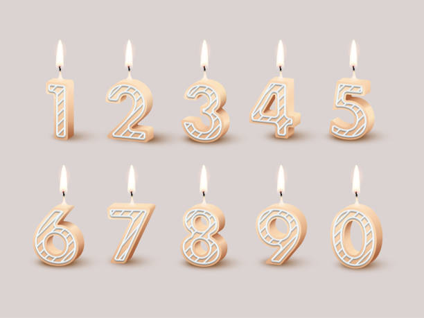 생일 번호 촛불 기념 파티 케이크, 3d 촛불 화재 디자인 컬렉션 - fifth birthday stock illustrations