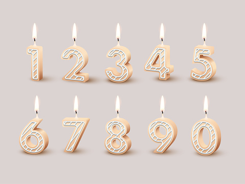 Birthday number candles for anniversary party cake, 3d candlelight fire design collection