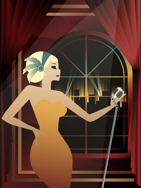 illustrations, cliparts, dessins animés et icônes de chanteur de jazz en arrière-plan d’une fenêtre avec une ville nocturne - glamour urban scene beautiful one person