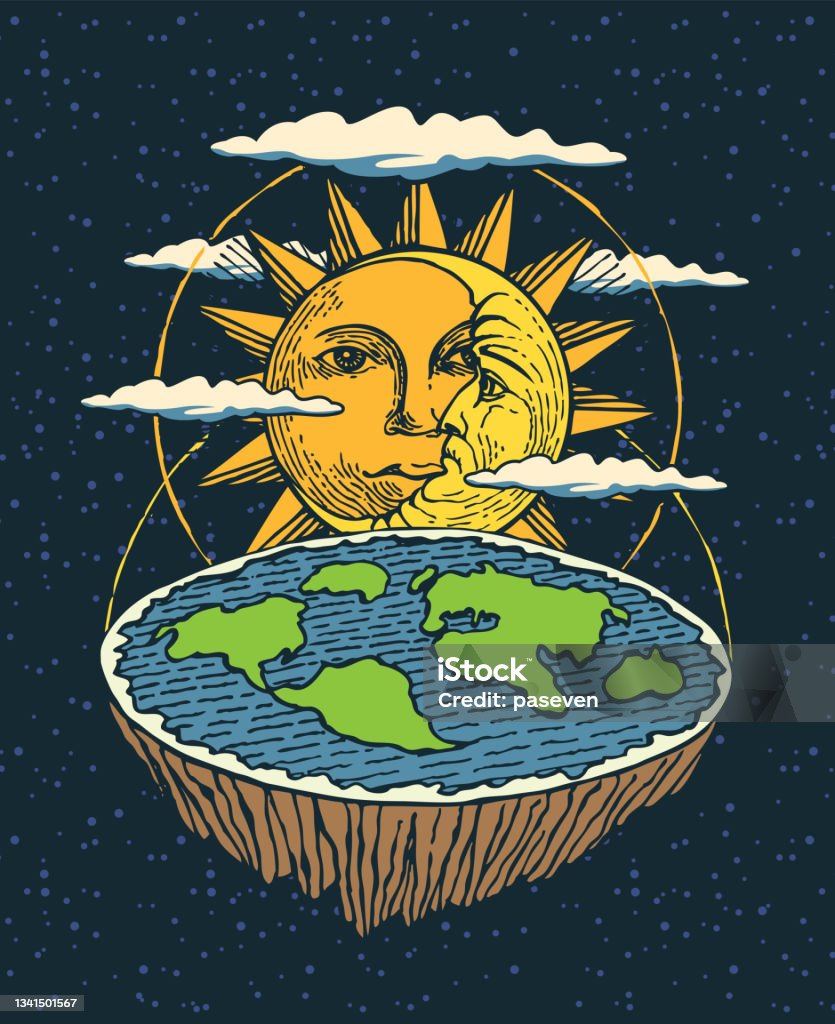 Trái Đất Phẳng Vẽ Tay Trong Không Gian Với Mặt Trời Và Mặt Trăng Hình Minh  Họa Sẵn Có - Tải Xuống Hình Ảnh Ngay Bây Giờ - Istock