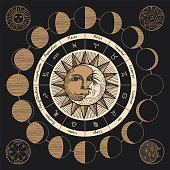 istock Circle of zodiac signs with the sun and moon 1341501641