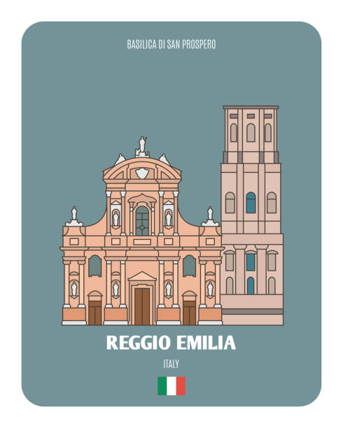 이탈리아 레지오 에밀리아의 대성당 디 산 프로스페로. 유럽 도시의 건축 상징 - emiliano martinez stock illustrations