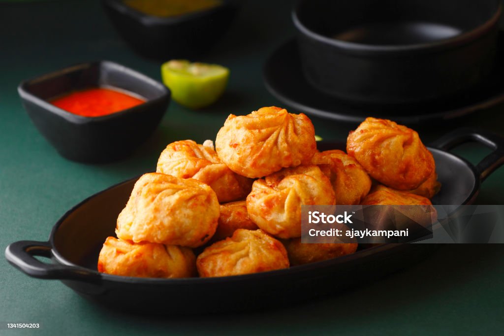 Fried momos dumpling Chinese Dumpling Stock Photo