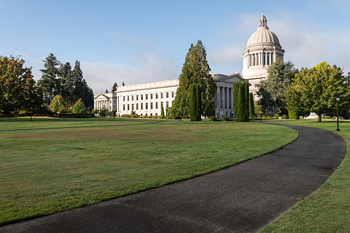 Olympia, USA – Sep 19, 2021: The Washington state Capitol house in Olympia early in the morning.