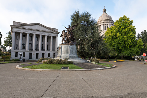 Olympia, USA – Sep 19, 2021: The Washington state Capitol house in Olympia early in the morning.