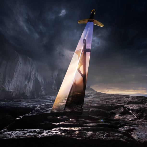 istock Jesus on Cross and Sword 1341513483