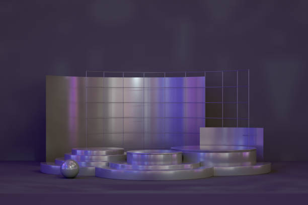istock Empty Product Stand, Platform, Podium, Exhibition with Neon Lighting 1341514036