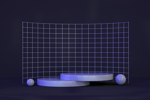 3d rendering of  Empty Product Stand, Platform, Podium, Exhibition with Neon Lighting.